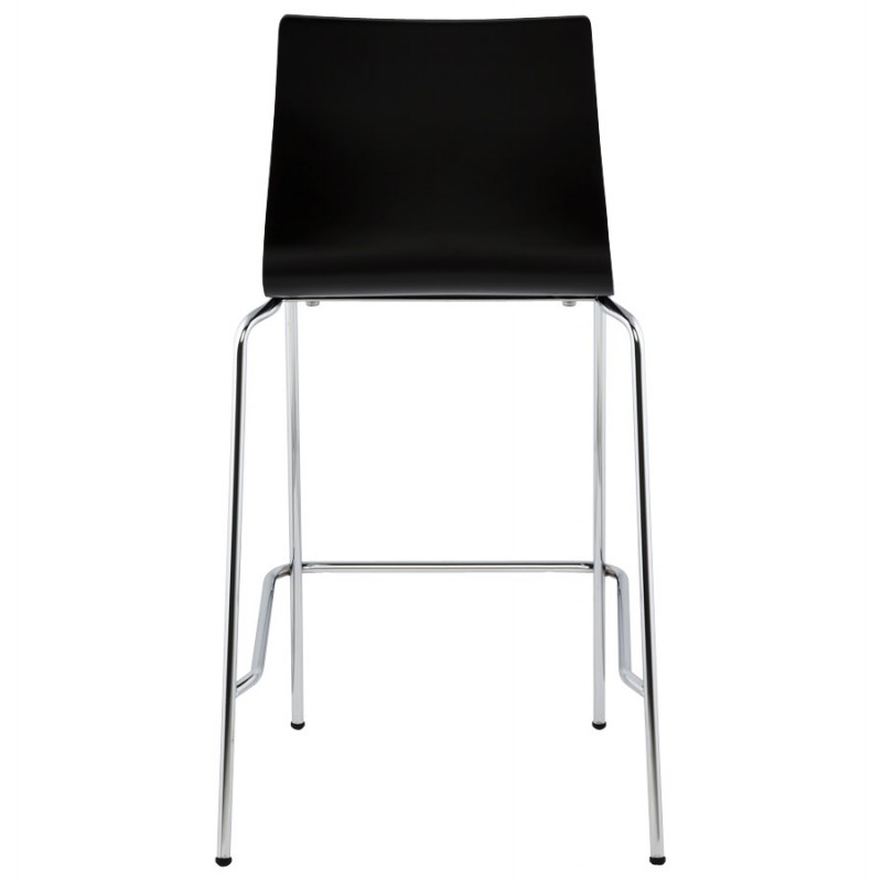 Square design stool SAMBRE in wood and chrome metal (black) - image 16083
