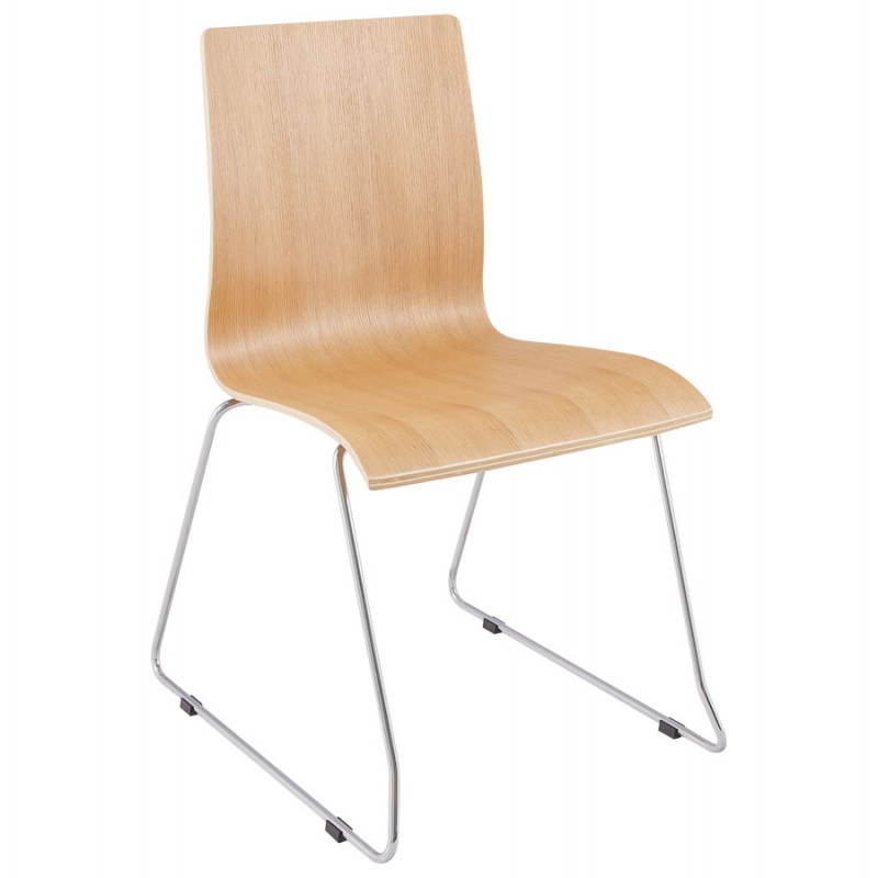 Chaise contemporaine BLAISE en bois et métal chromé (bois naturel)