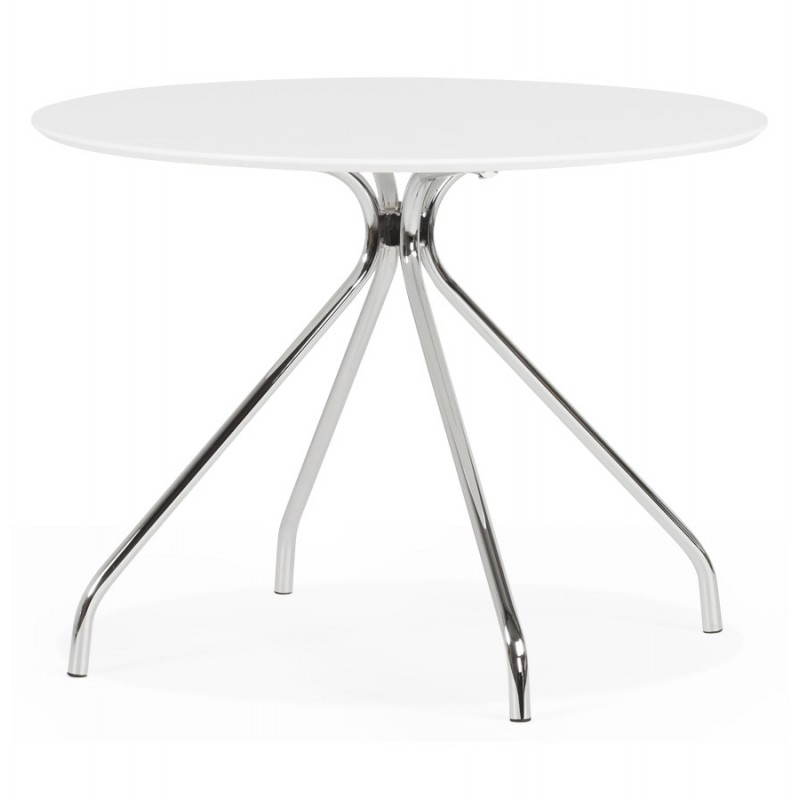 Moderner runder Tisch Kitty aus lackiertem Holz und Metall (Ø 100 cm) (weiß)