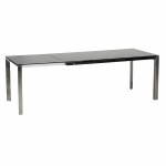 Table design rectangulaire avec rallonge MONA en verre trempé et inox (160/230cmX90cmX74cm) (noir)