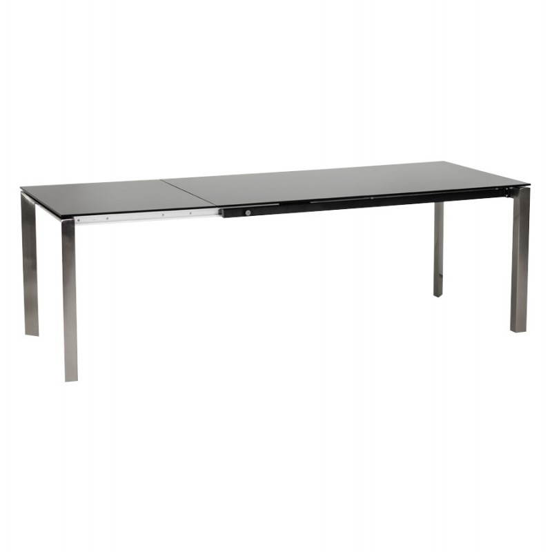 Table design rectangulaire avec rallonge MONA en verre trempé et inox (160/230cmX90cmX74cm) (noir) - image 21511