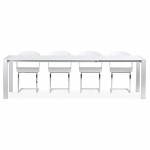 Rechteckige Design-Tisch mit Verlängerung FIONA in lackiertem Holz und gebürstetem Aluminium (weiß)