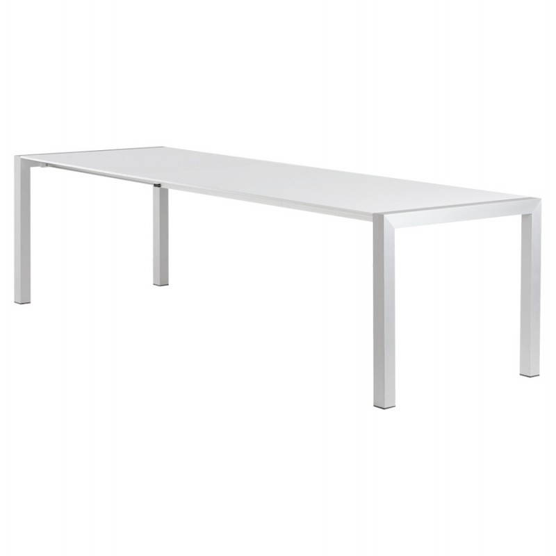 Table design rectangulaire avec rallonges LOURDE en bois laqué et aluminium brossé (blanc) - image 21558