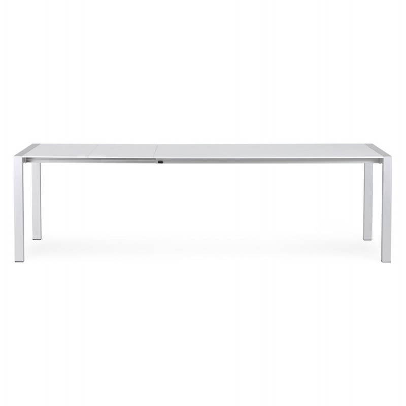 Table design rectangulaire avec rallonges LOURDE en bois laqué et aluminium brossé (blanc) - image 21559