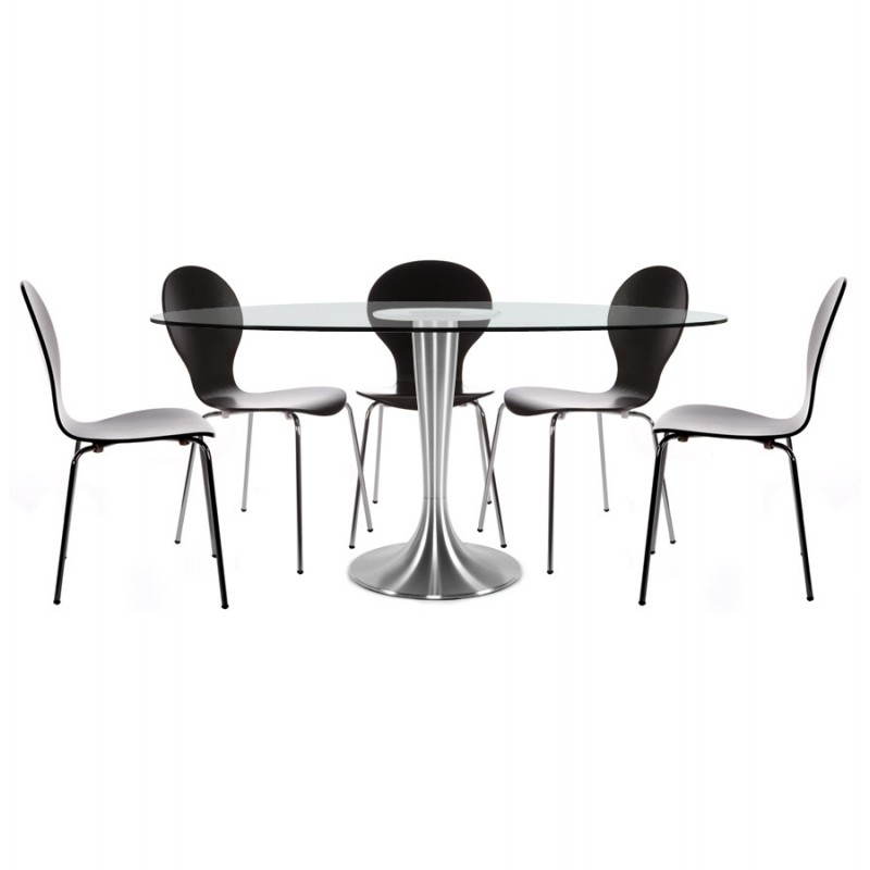 Table design ronde LOUPE en verre trempé et aluminium brossé (Ø 160 cm) (transparent) - image 21596