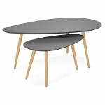 Coffee tables design oval nesting GOLDA in wood and oak (dark gray)