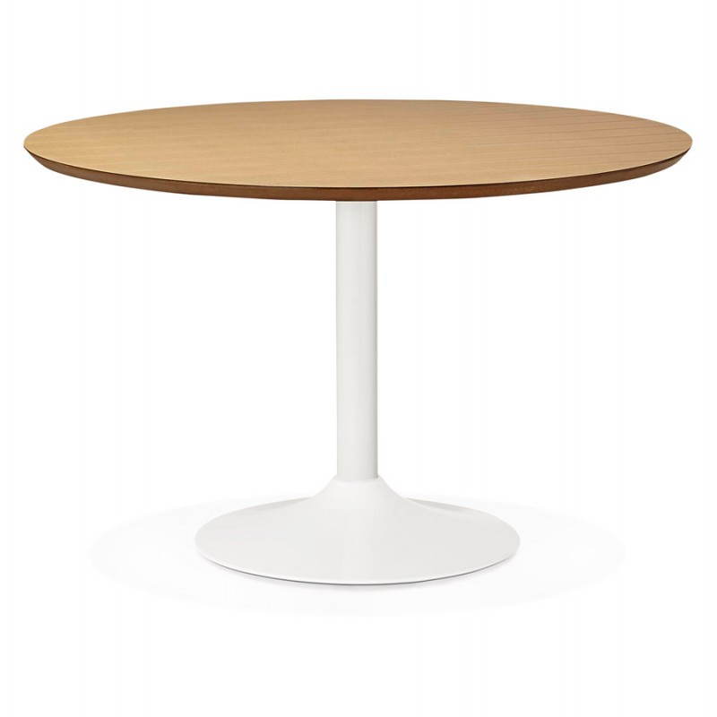 Table de repas ronde design scandinave GALON en bois et métal peint (Ø 120 cm) (naturel, blanc)