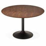 Table de repas ronde vintage scandinave GALON en bois et métal peint (Ø 120 cm) (noyer, noir)