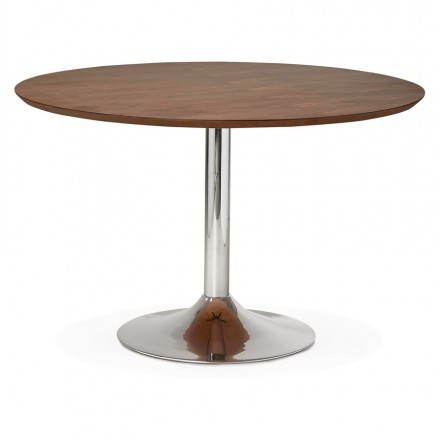 Tisch-Design runden GEFLECHT aus Holz und Chrom Metall (Ø ...