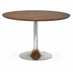 Table de repas design ronde GALON en bois et métal chromé (Ø 120 cm) (noyer, métal chromé)