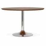 Table design round BRAID in wood and chrome metal (Ø 120 cm) (Walnut, chrome metal)