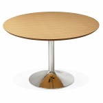 Tisch-Design runden GEFLECHT aus Holz und Chrom Metall (Ø 120 cm) (Natural, verchromtem Metall)