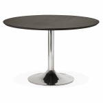 Diseño redondo RAYAS de comedor en mesa de madera y cromo de metal (Ø 120 cm) (negro, de metal cromado)