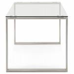 Bureau droit table design et contemporain INGRID en verre et acier chromé (160 X 80 cm) (transparent)