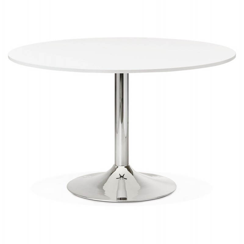 Mesa de oficina o de diseño redondo comida ASTA en madera y metal de cromo (Ø 120 cm) (blanco)