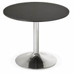 Dining table or desk round design NILS wood and metal chrome (O 90 cm) (black)