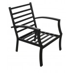 Salon de jardin table basse ronde + 4 chaises FILAE aspect fer forgé et mosaïque (noir, beige)