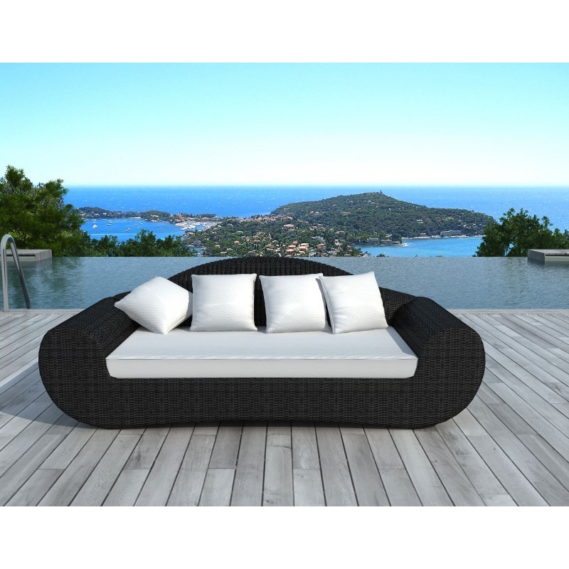 DiANA divano da giardino a 4 posti in resina intrecciata rotonda (cuscini neri, bianchi/ecru) - image 29809