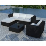 Garden furniture 5 squares SEVILLE woven resin (black, white/ecru cushions)