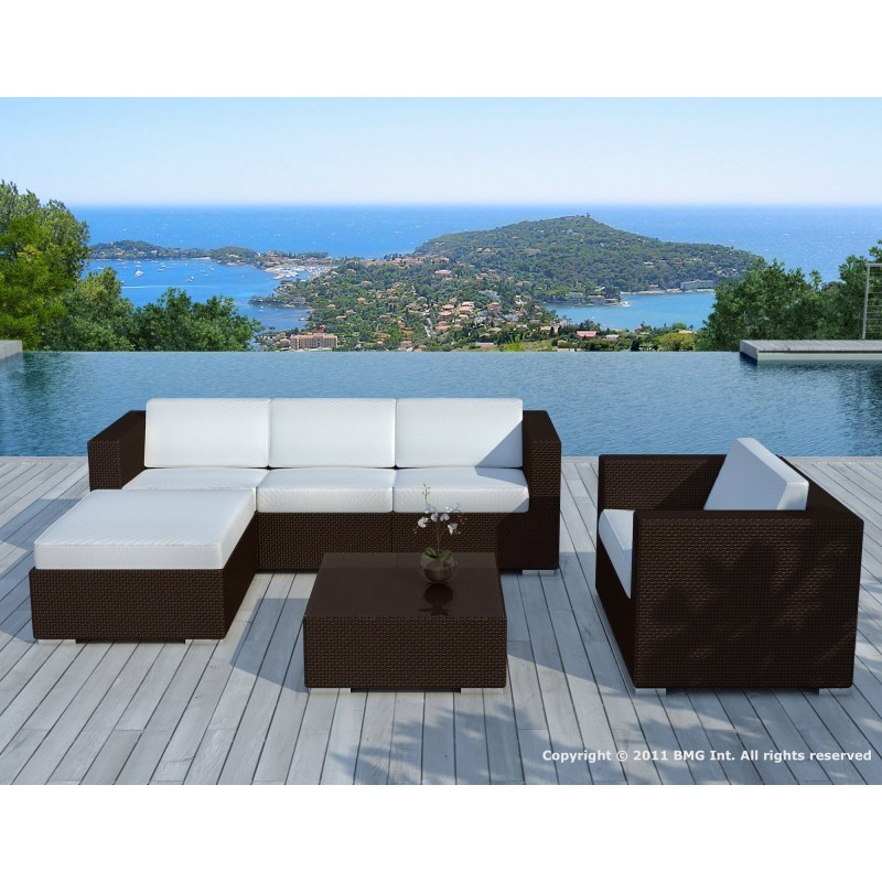 Garden furniture 5 squares SEVILLE resin braided (Brown, orange cushions) - image 29878