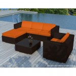 Resina de muebles de jardín 5 plazas Sevilla trenzado (marrón, cojines naranja)