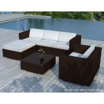 Resina di mobili da giardino 5 piazze SEVILLE intrecciato (marrone, bianco/ecru cuscini)