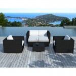 Garden furniture 6 seater KUMBA woven resin (black, blue cushions)