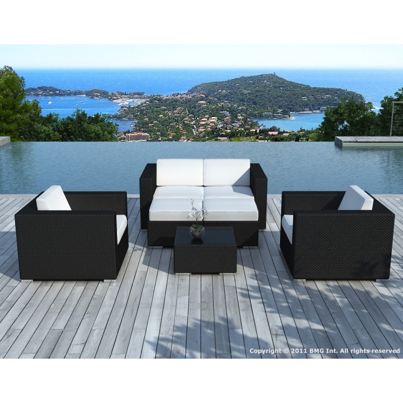 Garden furniture 6 seater KUMBA woven resin (black, white/ecru cushions) - image 29924