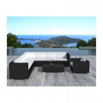 Garden of angle living room 8 places OVIEDO woven resin (black, white/ecru cushions)