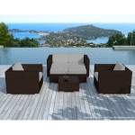 Garden furniture 6 seater KUMBA resin braided (Brown, gray cushions)