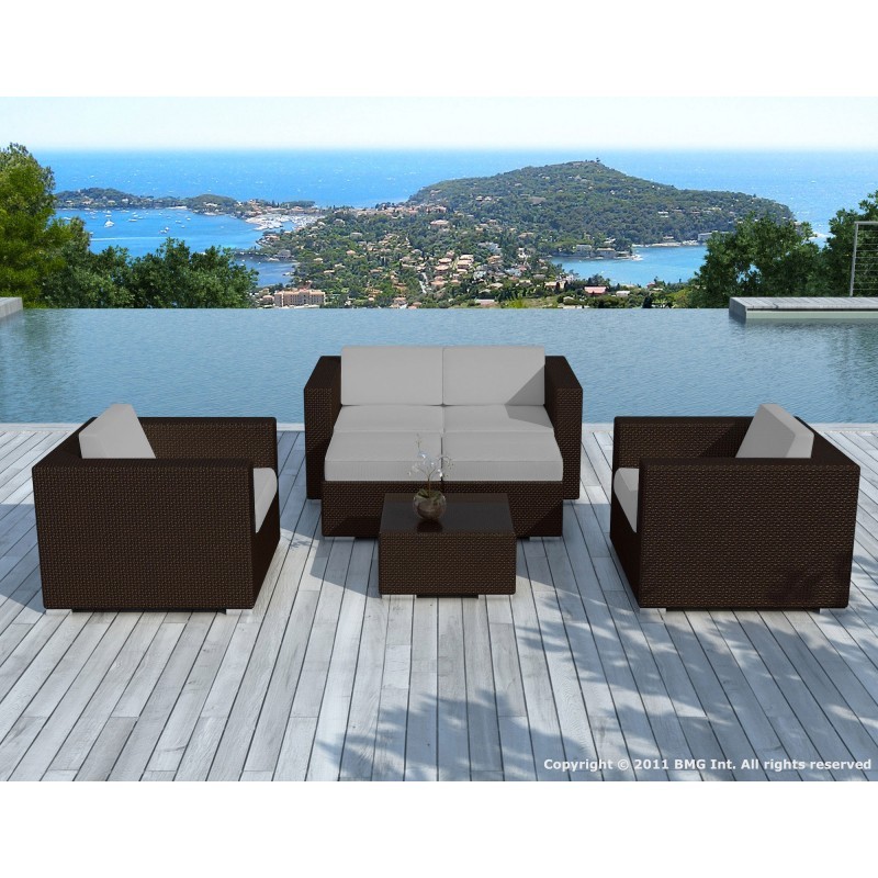 Garden furniture 6 seater KUMBA resin braided (Brown, gray cushions) - image 29988