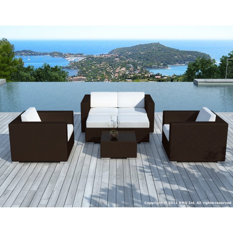Garden furniture 6 seater KUMBA resin braided (Brown, blue cushions) - image 29992