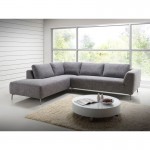 Canapé d'angle côté Gauche design 5 places avec méridienne JUSTINE en tissu (gris clair chiné)
