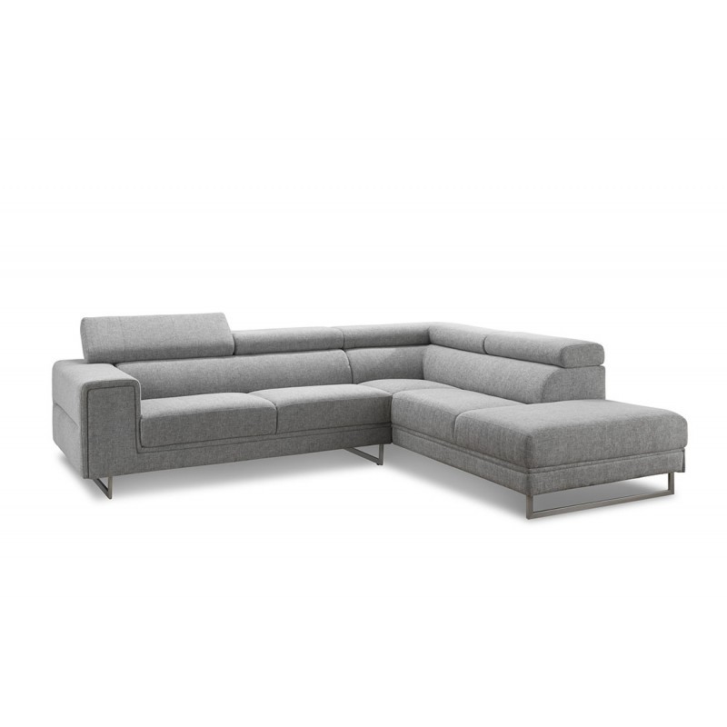 Canapé d'angle côté Droit design 5 places avec méridienne MATHIS en tissu (gris clair) - image 30216