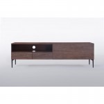 Furniture low TV 1 niche, 2 drawers, 1 door contemporary and vintage CORRÈZE wooden (Walnut)
