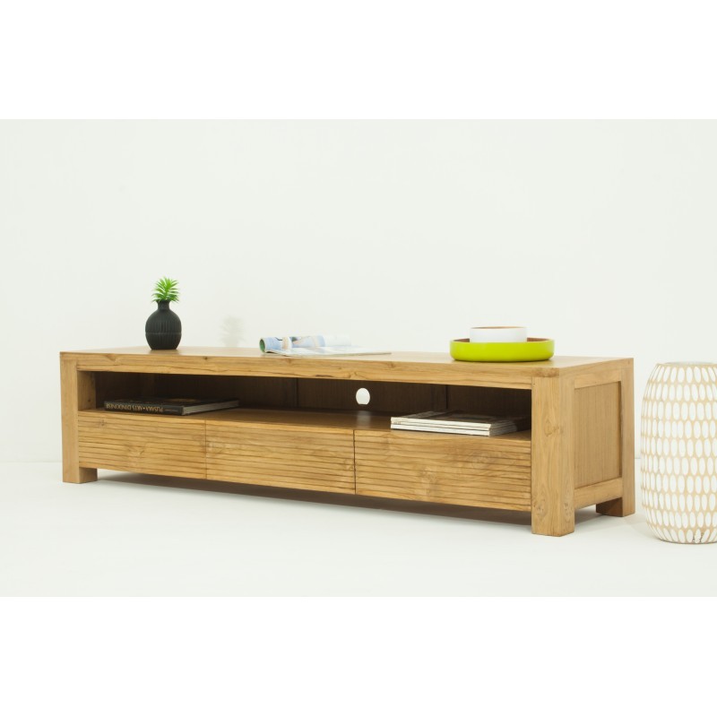 Contemporary low TV 170 cm ALISA (natural) massive teak furniture - image 36125