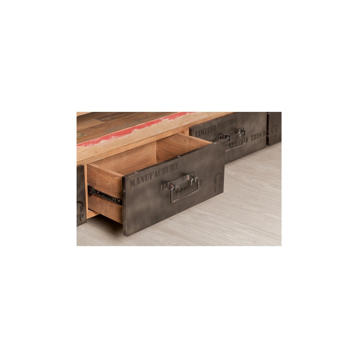 Console 3 tiroirs en bois clair et métal noir sur-mesure Gaïa