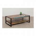Table basse double plateaux rectangulaire vintage NOAH en teck massif recyclé et métal (120x60x40cm)