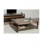 Table basse double plateaux rectangulaire vintage NOAH en teck massif recyclé et métal (120x100x40cm)