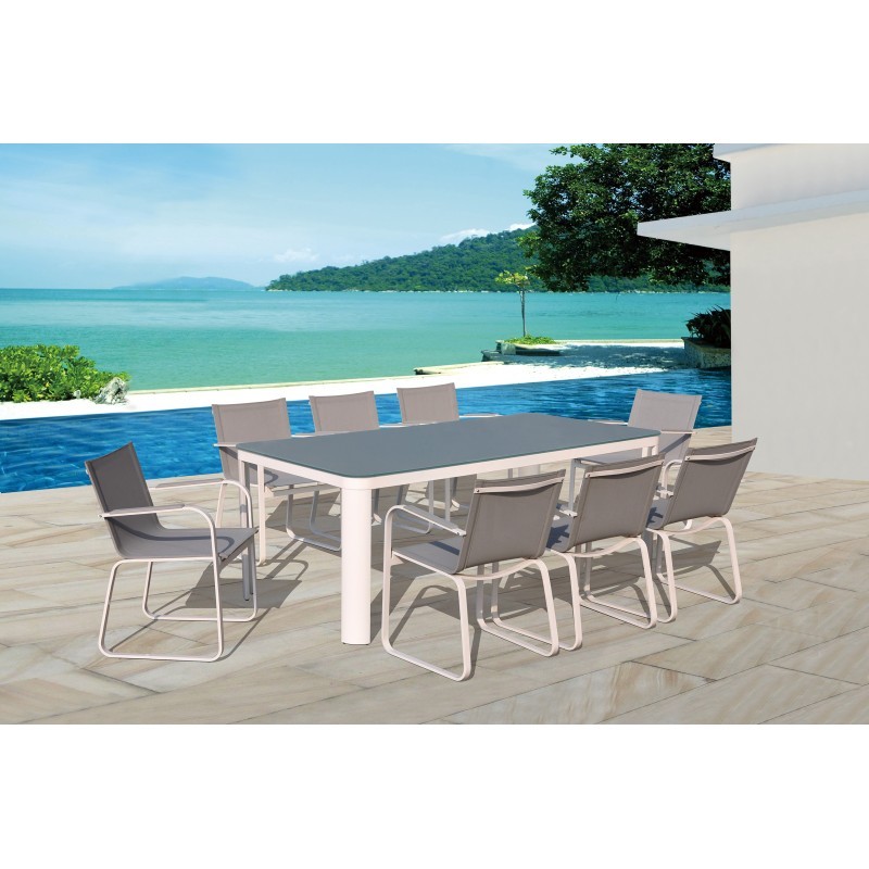 Mesa de comedor y 8 sillas de TASHA en textilene y aluminio (gris claro) - image 36427