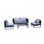 Garden furniture 4 seater LAZAR woven resin (black, grey cushions)