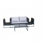 Garden furniture 4 seater LAZAR woven resin (black, grey cushions)