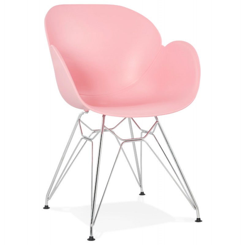 Silla de diseño estilo industrial polipropileno TOM pie de metal cromado (polvo rosado) - image 36742