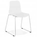 Chaise moderne empilable ALIX pieds métal chromé (blanc)