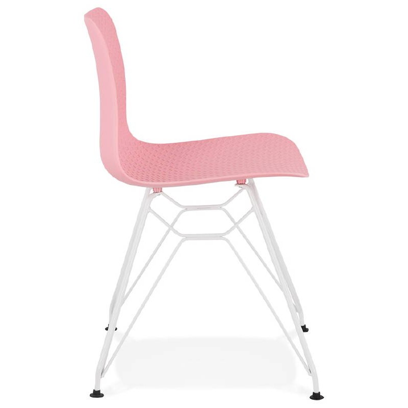 Design and modern Chair in polypropylene feet white metal (Pink) - image 39272
