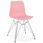 Diseño e industrial silla en polipropileno patas de metal cromado (rosa)