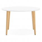 Table à manger ronde scandinave à rallonges (Ø 120 cm) OLIVIA en bois (120-220x120x75 cm) (blanc mat)