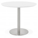 Table à manger ronde design ou bureau COLINE en MDF et métal brossé (Ø 90 cm)(blanc, acier brossé)