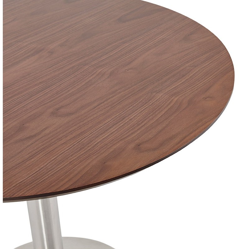 Mesa redonda de comedor de diseño u Oficina COLINE en MDF y cepillado de metal (Ø 90 cm) (nogal, acero cepillado) - image 39774