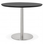 Table à manger ronde design ou bureau COLINE en MDF et métal brossé (Ø 90 cm) (noir, acier brossé)